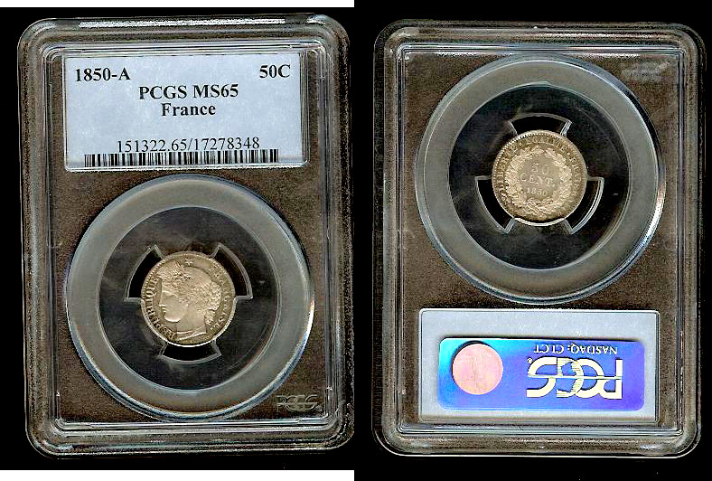 50 centimes Ceres 1850A PCGS MS65